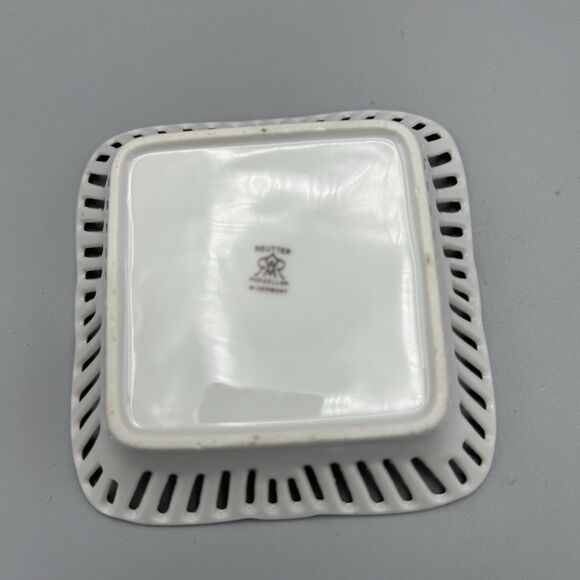 Vtg Reutter Porcelain Reticulated W Germany Square Trinket Dish Forget Me Knots - Picture 7 of 8